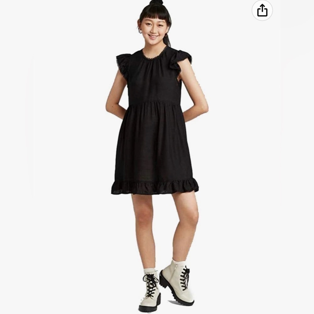 Wild Fable Women's Flutter Short Sleeve Trapeze Dress (Black,M)